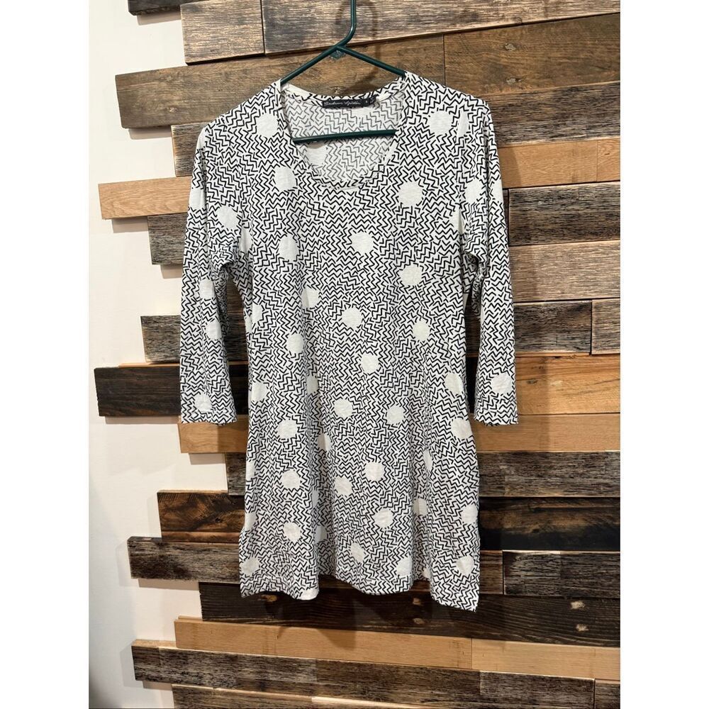 Gudrun Sjoden blouse top tunic pockets lagenlook geometric print size Small